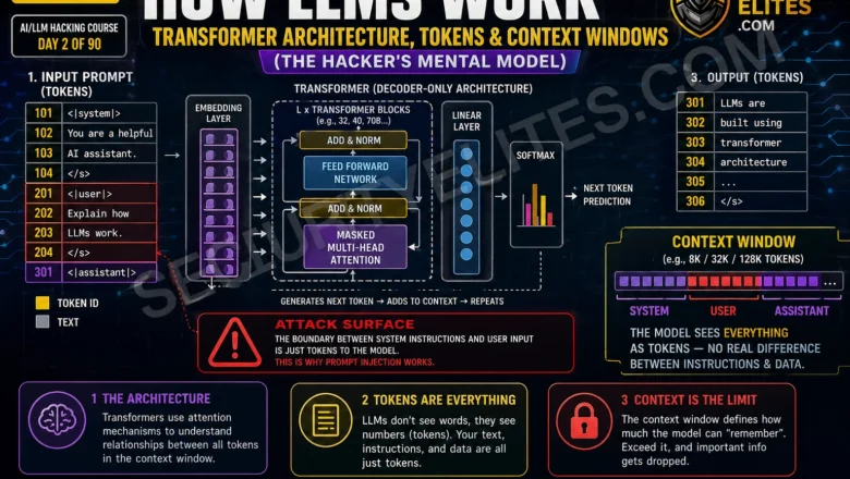 How LLMs Work — Transformer Architecture, Tokens & Context Windows | AI LLM Hacking Course Day2