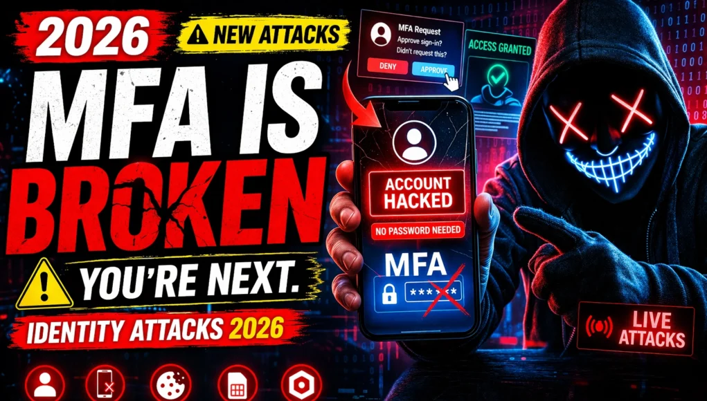 Identity Based Attacks 2026 showing MFA bypass, credential abuse, and account takeover techniques used by hackers