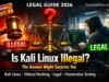 Is Kali Linux Illegal? The Truth Nobody Tells Beginners Is Kali Linux illegal in 2026 legal vs illegal ethical hacking concept with courtroom and hacker setup