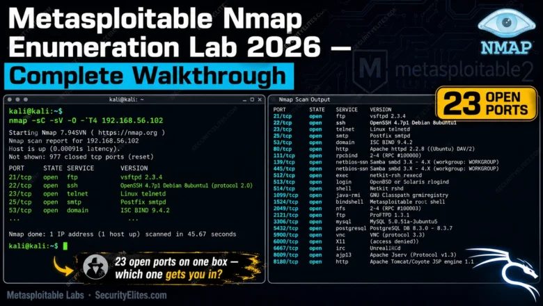 Metasploitable Nmap Enumeration Lab 2026 — Complete Walkthrough | Hacking Lab 32