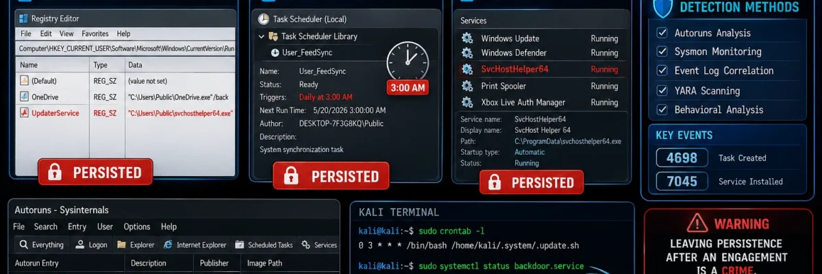 Network Persistence 2026 — Scheduled Tasks, Registry Persistence & Service Backdoors | Hacking Course Day37
