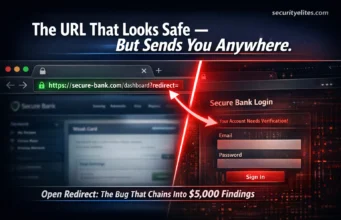 Day 11: Open Redirect Bug Bounty Hunting 2026 — Find, Chain and Report the Vulnerability That Turns $200 Bugs Into $5,000 Findings Open redirect bug bounty example showing a trusted URL with redirect parameter leading to a phishing page