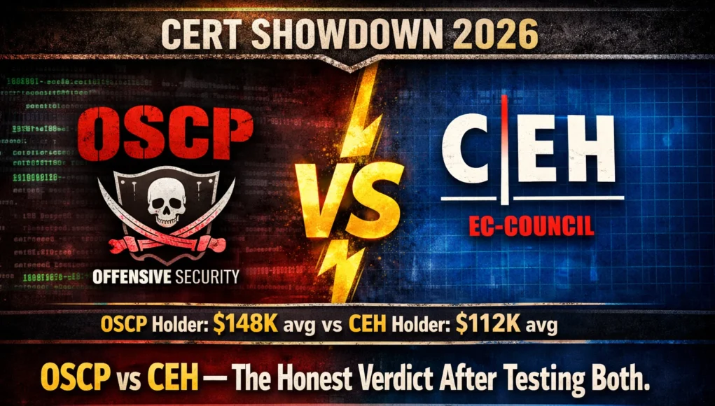 OSCP vs CEH 2026 certification comparison showing salary difference, difficulty, and employer value