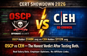 OSCP vs CEH 2026 — Which Certification Is Actually Worth Your Money OSCP vs CEH 2026 certification comparison showing salary difference, difficulty, and employer value