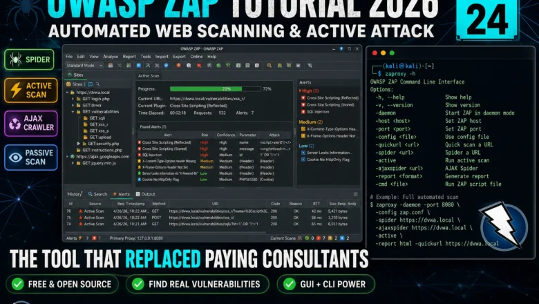 OWASP ZAP Tutorial 2026 — Automated Web Scanning, Spider & Active Attack | Kali Linux Tools Day24