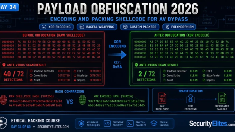 Payload Obfuscation 2026 — Encoding, Encryption & Packing Shellcode for AV Bypass | Hacking Course Day34