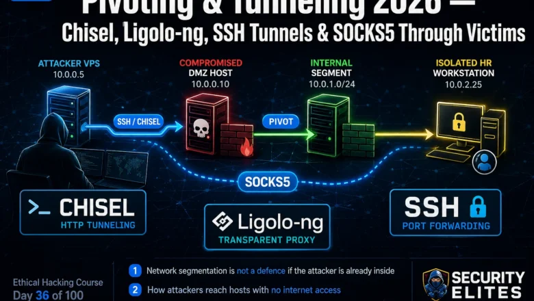 Pivoting & Tunneling 2026 — Chisel, Ligolo-ng, SSH Tunnels & SOCKS5 Through Victims | Hacking Course Day36
