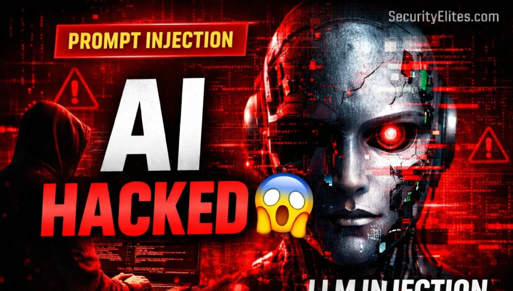 Prompt injection attack 2026 showing AI hacked with LLM injection cybersecurity threat