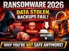 Ransomware 2026 — How Modern Attacks Work, What They Steal, and Why Backups Don’t Save You Anymore Ransomware 2026 attack showing data theft, backups failure, and modern multi extortion cyber attack