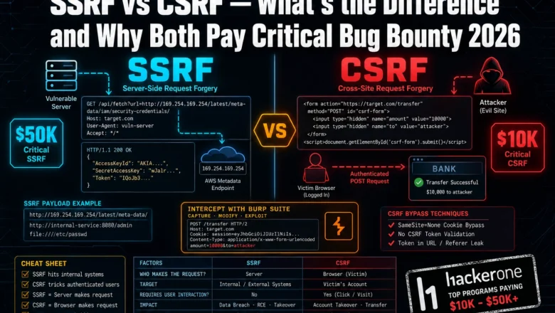SSRF vs CSRF Bug Bounty 2026— What’s the Difference and Why Both Pay Critical
