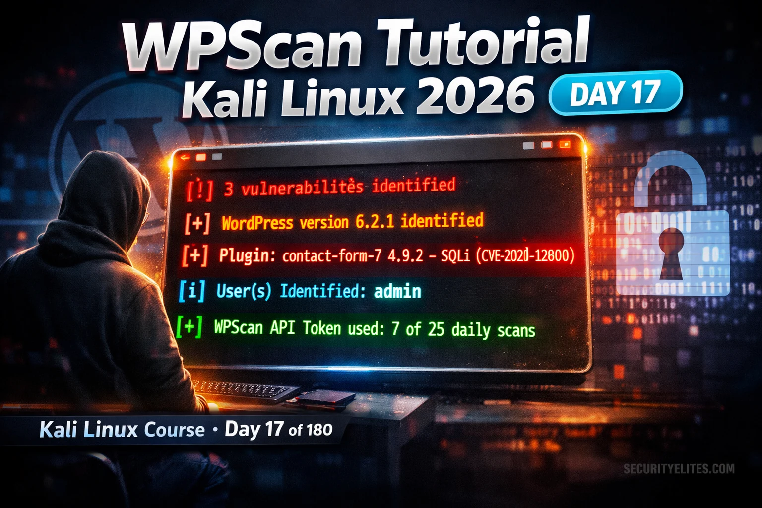 wpscan tutorial kali linux 2026 wordpress vulnerability scan cyber security image WPScan Tutorial Kali Linux 2026 — Scan WordPress Sites, Find Vulnerabilities & Enumerate Users | Tools Day17