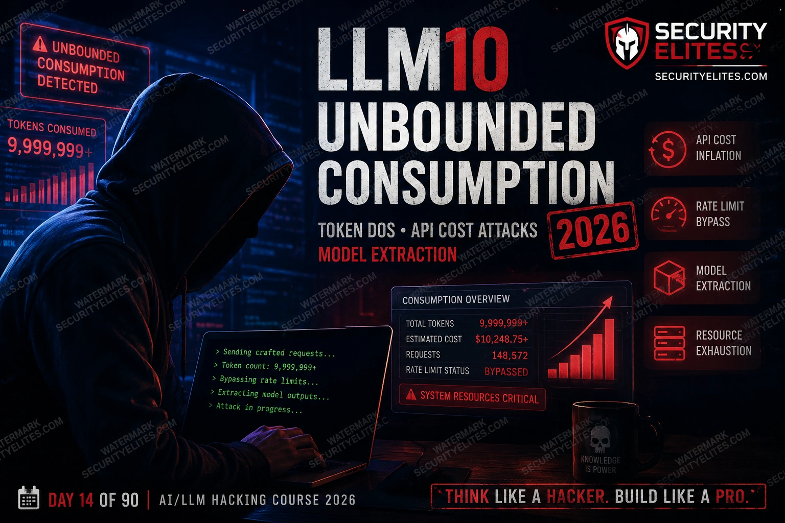 llm10 unbounded consumption 2026 token dos api cost attacks image LLM10 Unbounded Consumption — Token DoS, API Cost Attacks and Model Extraction | Day14
