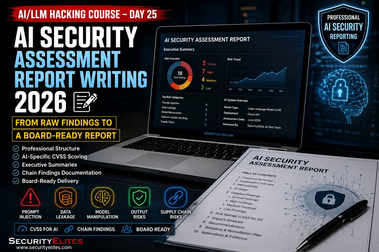 ai security assessment report writing 2026 image How to Write a Professional AI Security Assessment Report — Complete Professional Guide | AI LLM Hacking Course Day 25
