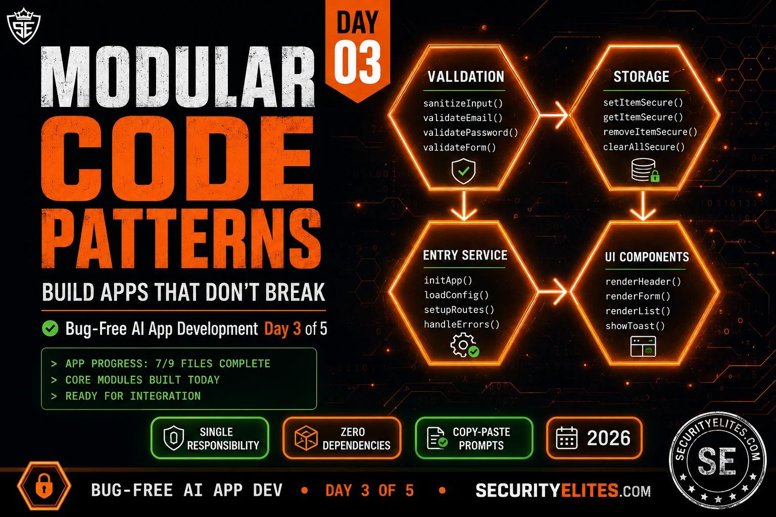 modular code patterns bug free ai app development day 3 image How to Create Modular Code Patterns — Build Apps That Don’t Break | Bug Free AI APP Development Day 3 of 5
