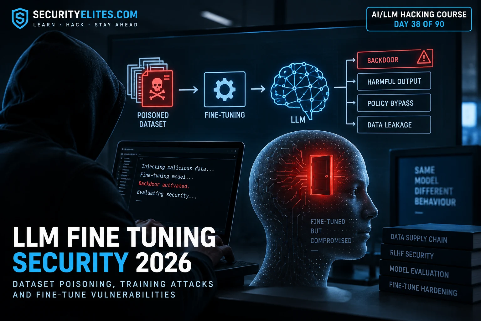 llm fine tuning security 2026 dataset poisoning training attacks image How to Assess LLM Fine Tuning Security in 2026 – Dataset Poisoning, Training Attacks and Fine-Tune Vulnerabilities | AI LLM Hacking Course Day 38 of 90